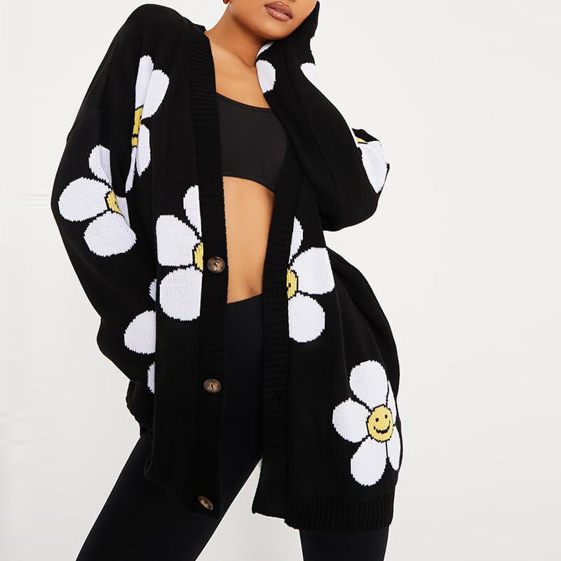 Casual Sweetheart Flower Knitting Cardigan Sweaters