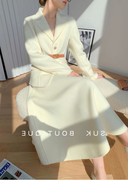 Luxury Woolen Blazer Top & Skirts Sets for Women
