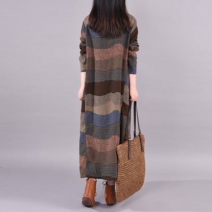 Vintage Linen Long Sleeves Women Cozy Dresses