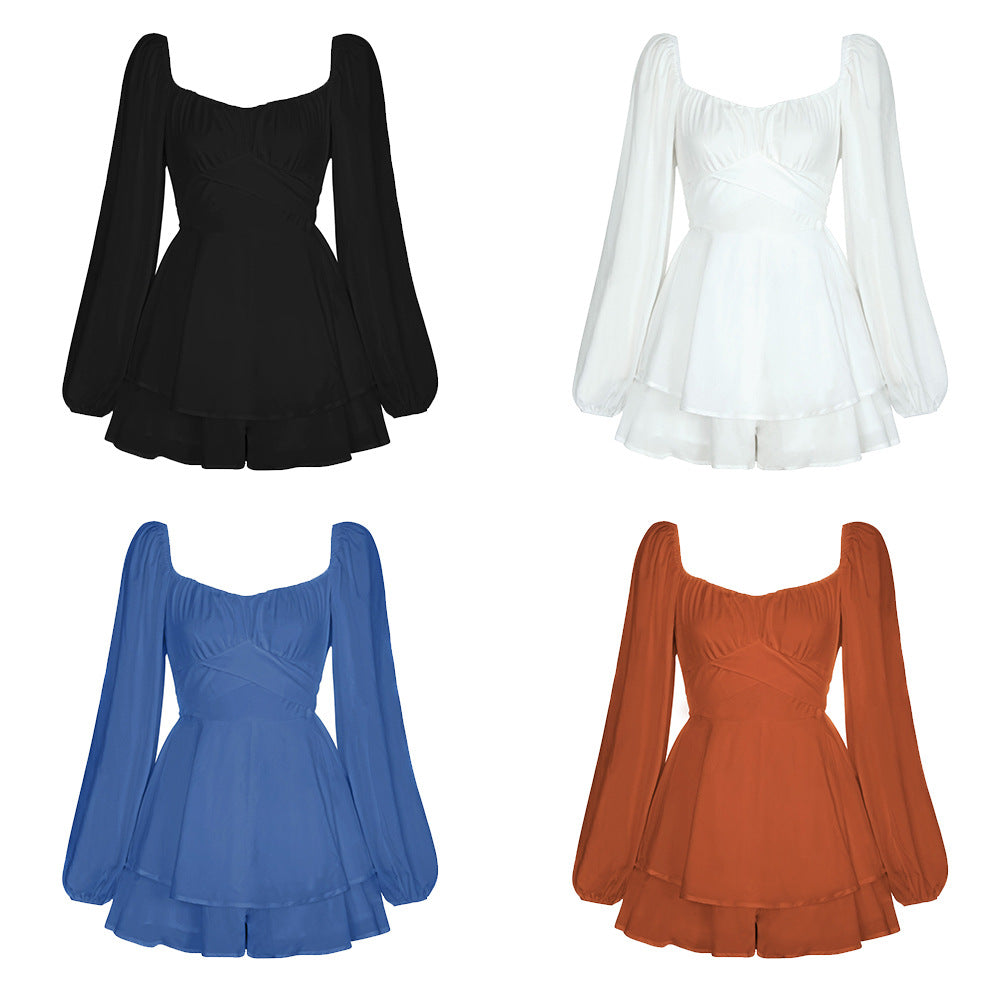Sexy Square Neckline Long Sleeves Women Mini Dresses