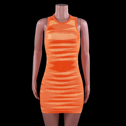 Sexy Sleeves Colorful Kntting Mini Dresses-Orange-S-Free Shipping at meselling99