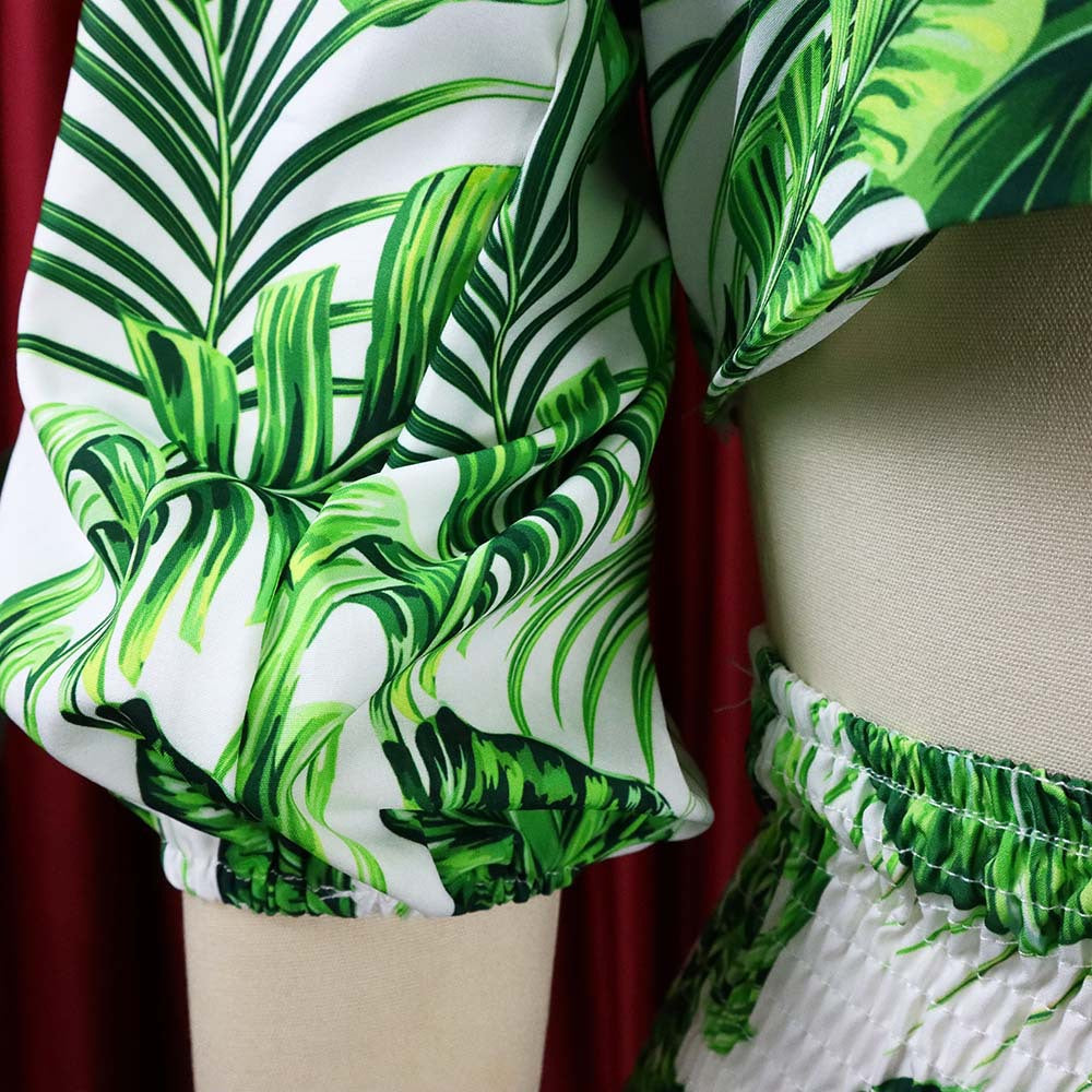 Casual Leaf Print Two Pieces Women Suits