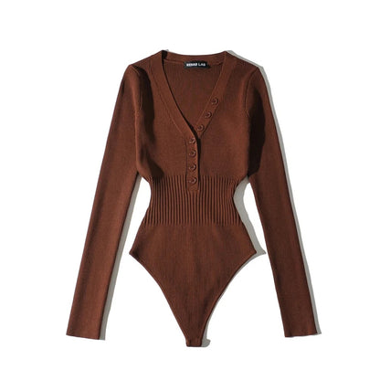 Women Slim Waist Long Sleeves Knitting Basic Romper Shirts