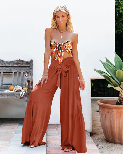 Casual Elastic Waist Wide Legs Pants
