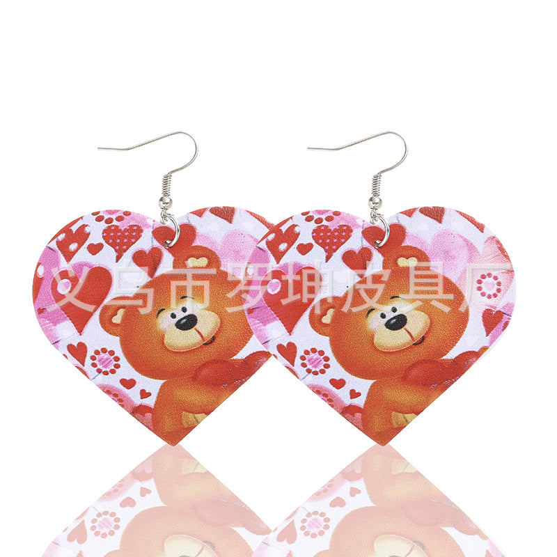 3pcs/Set Pu Leather Sweetheart Design Pink Earrings for Women
