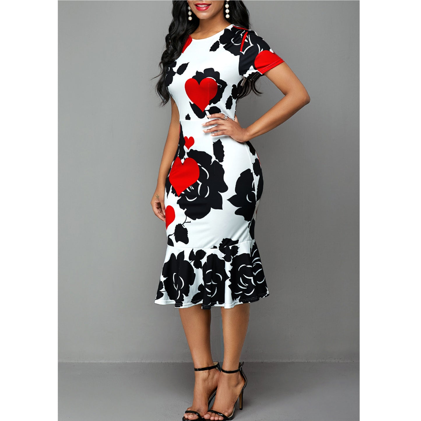 Sexy Round Neck Floral Print Bodycon Sheath Dresses