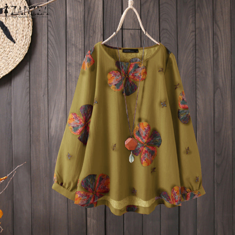 Vintage Linen Long Sleeves T Shirts for Women