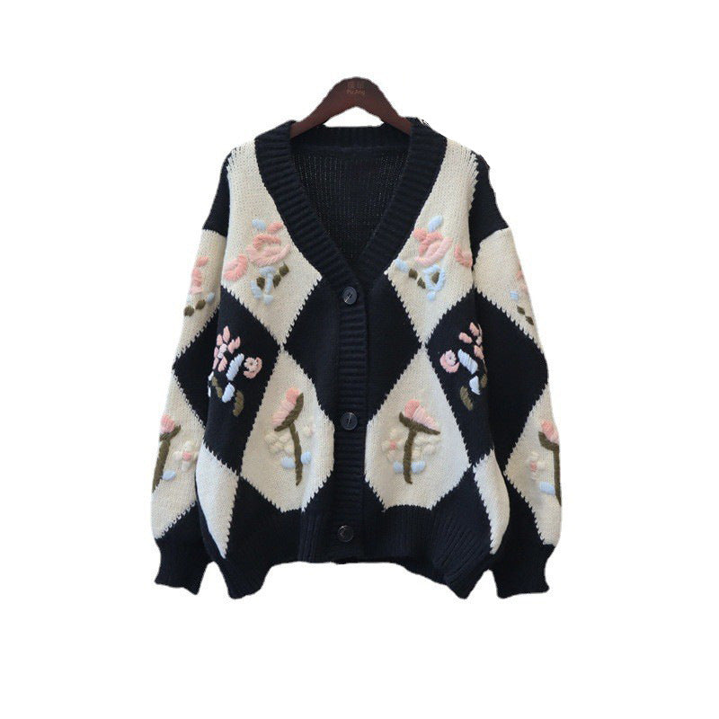 Vintage 3D Knitting Design Women Knitting Overcoats