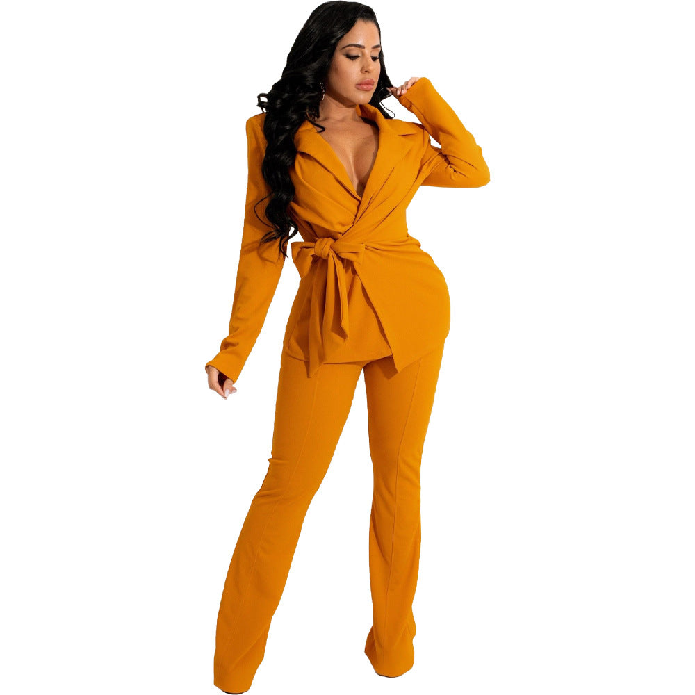 Casual Deep V Neck Women Two Pieces Outfit Sets