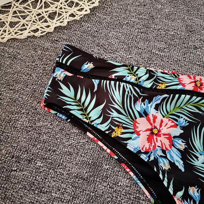 Women High Waist Floral Print V Neck Bikini-STYLEGOING