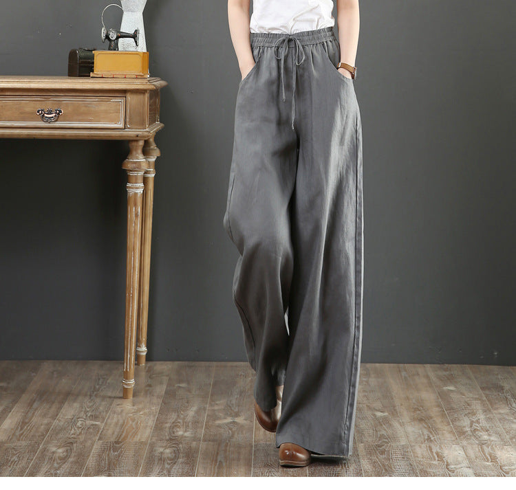 Vintage Cotton High Waist Wide Leg Pants for Women