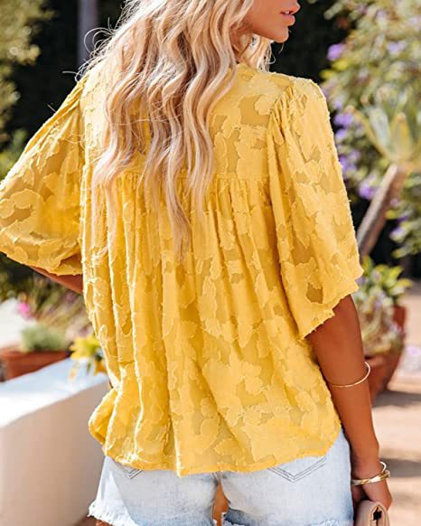 Casual Trumpet Sleeves Summer Lace Blouses