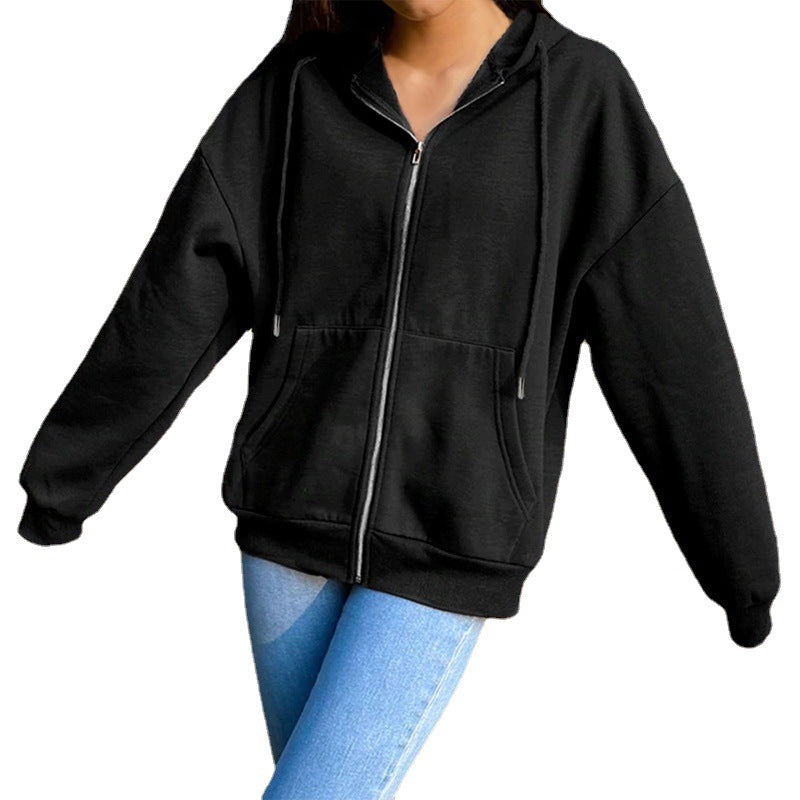 Casual Zipper Velvet Long Sleves Women Hoody Tops