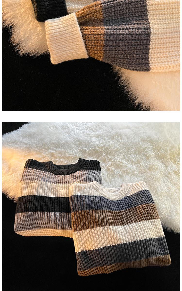 Striped Round Neck Knitting Men's Pullover Sweaters
