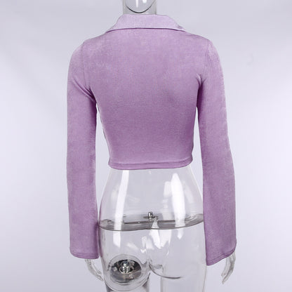 Women Knitting Midriff Baring Fall Short Tops