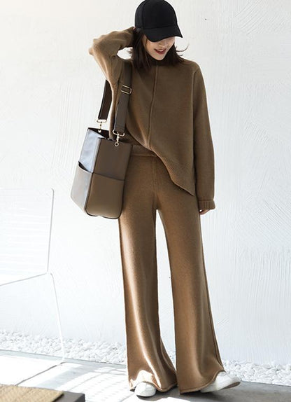 New Women High Neck Warm Knitting Casual Suits-STYLEGOING