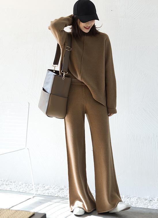 New Women High Neck Warm Knitting Casual Suits-STYLEGOING