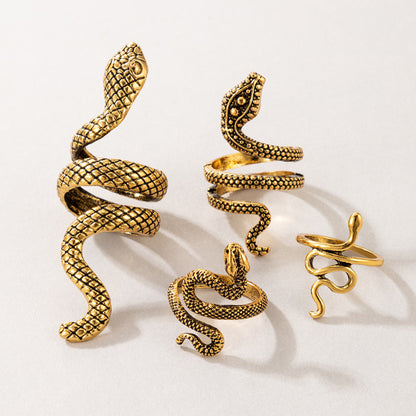 Vintage Cool Snake Shape Rings for Women 4pcs/set