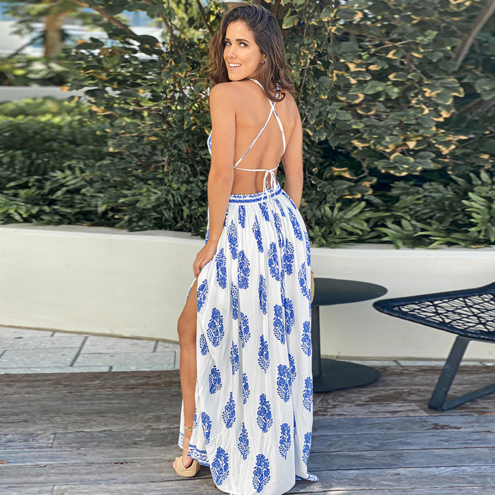 Vintage Sexy Backless Bandage Long Boho Holiday Dresses