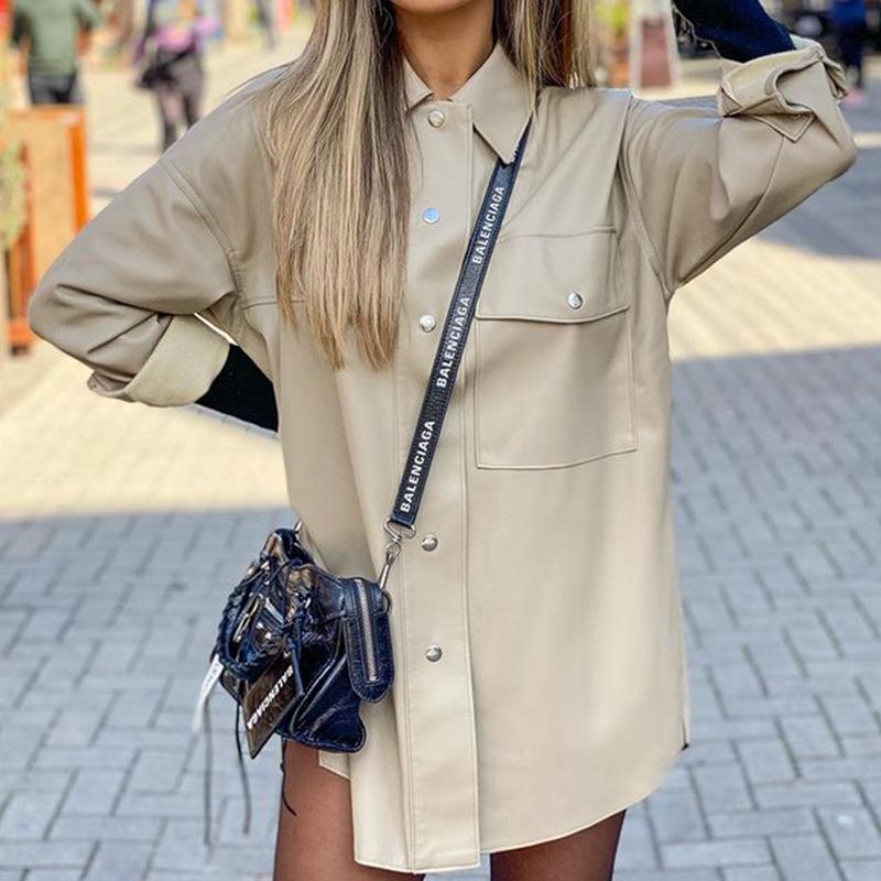 Autumn New PU Turnover Collar Overcoat-STYLEGOING