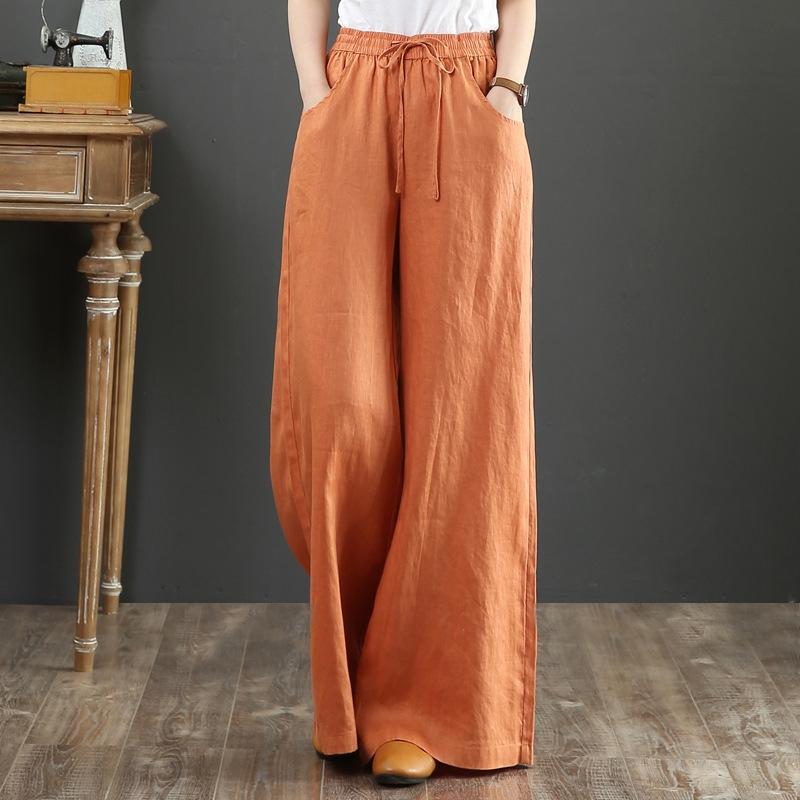Vintage Cotton High Waist Wide Leg Pants for Women
