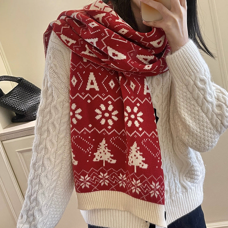Merry Christmas Knitted Warm Scarves for Girls