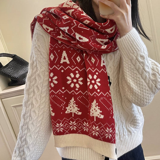 Merry Christmas Knitted Warm Scarves for Girls