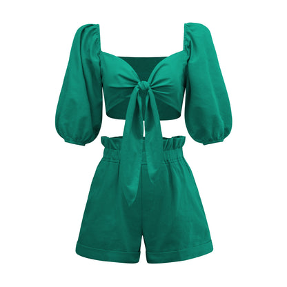 Casual Short Midriff Baring Tops and Shorts Sets for Women