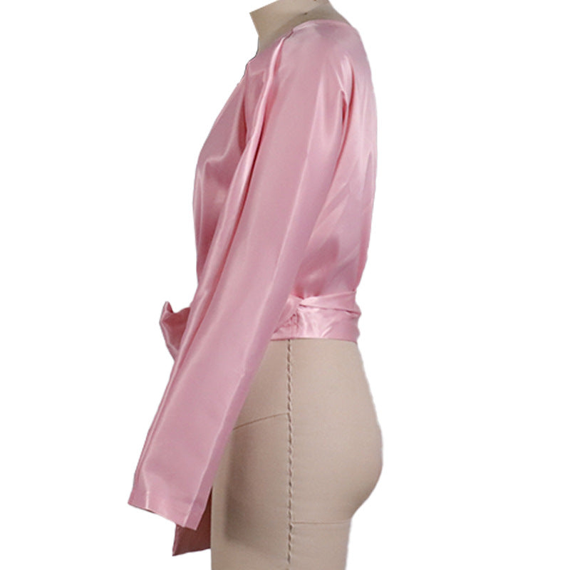 Sexy V Neck Satin Long Sleeves Tops for Women