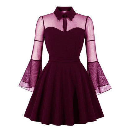 Plus Sizes Net Bell Sleeves Vintage Mini Dresses-STYLEGOING