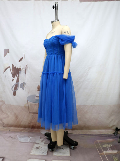 Blue Off The Shoulder Tulle Princess Dresses