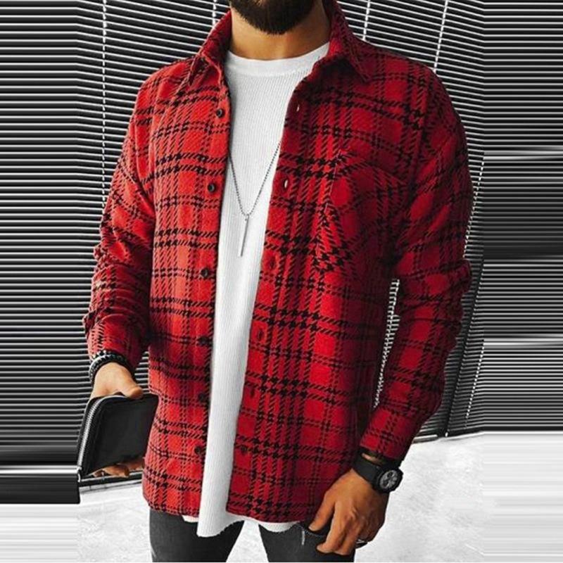 Casual Men Long Sleeves Fall Plaid Shirts-STYLEGOING