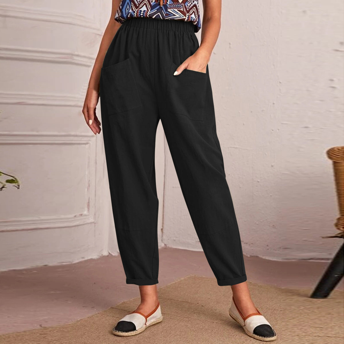 Leisure Elastic Waist Women Pants