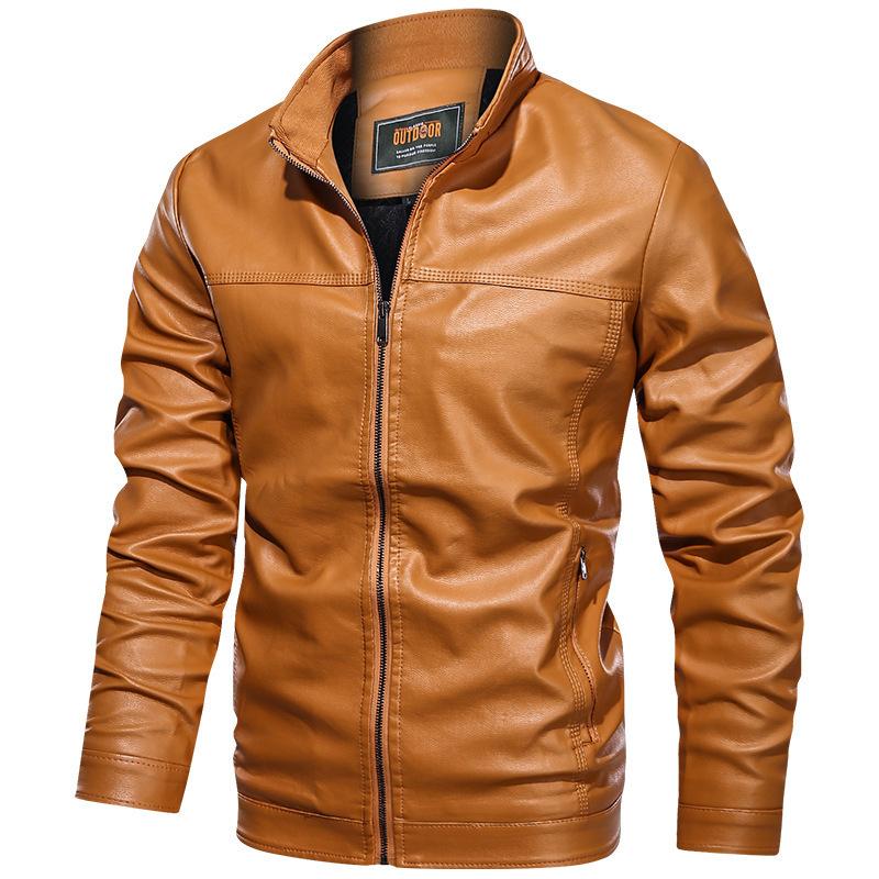 Men PU Baseball Motorcycle Jacket Coat