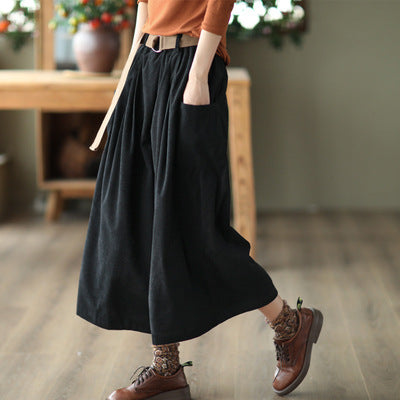 Vintage Elastic Waist Wide Legs Pants for Women