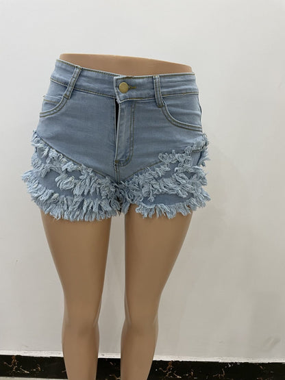 Casual Ruffled Denim Short Trousers for Women