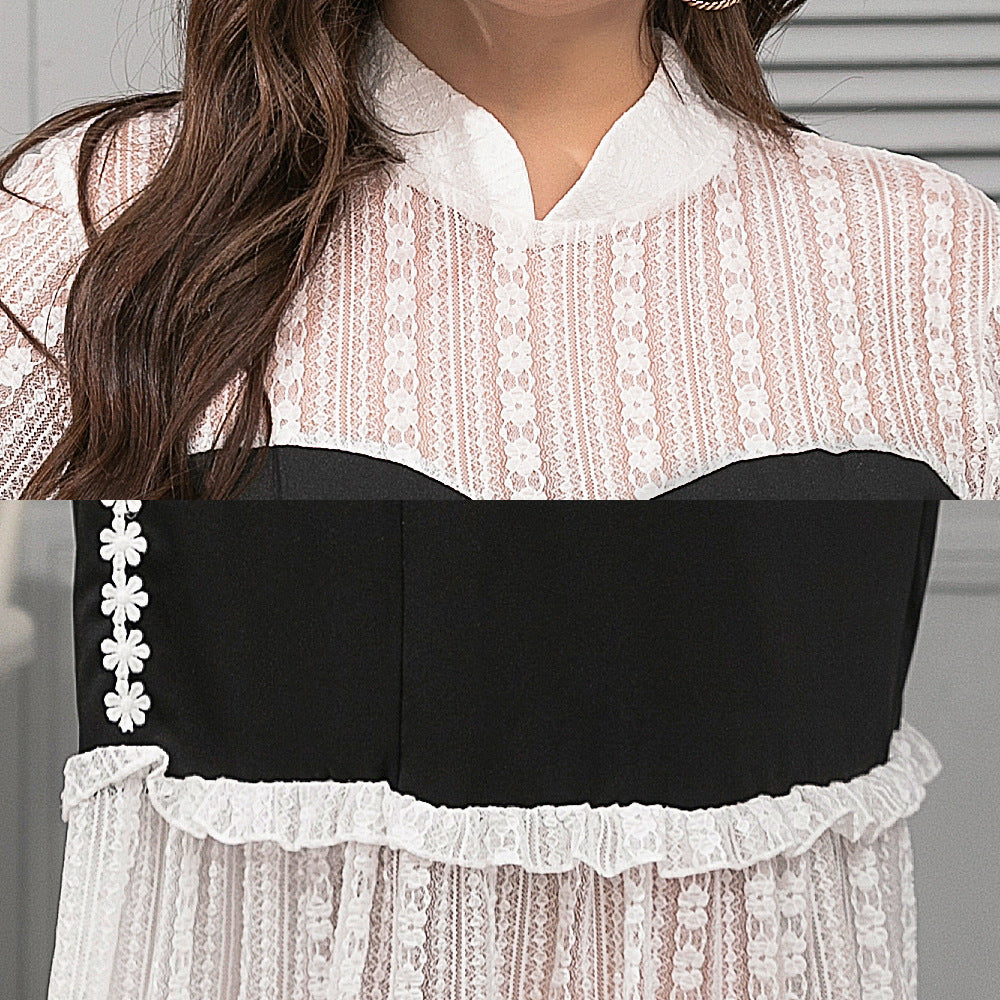 Women Stand Collar Lace Plus Sizes Long Dresses