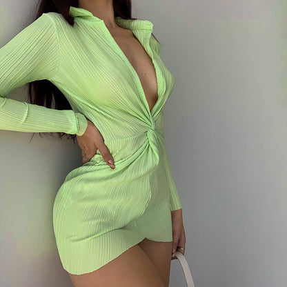 Sexy Polo Neckline Long Sleeves Mini Dresses