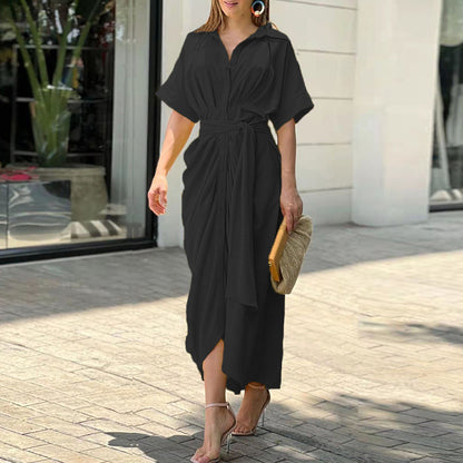 Summer Women Midi Length Shirts Dresses
