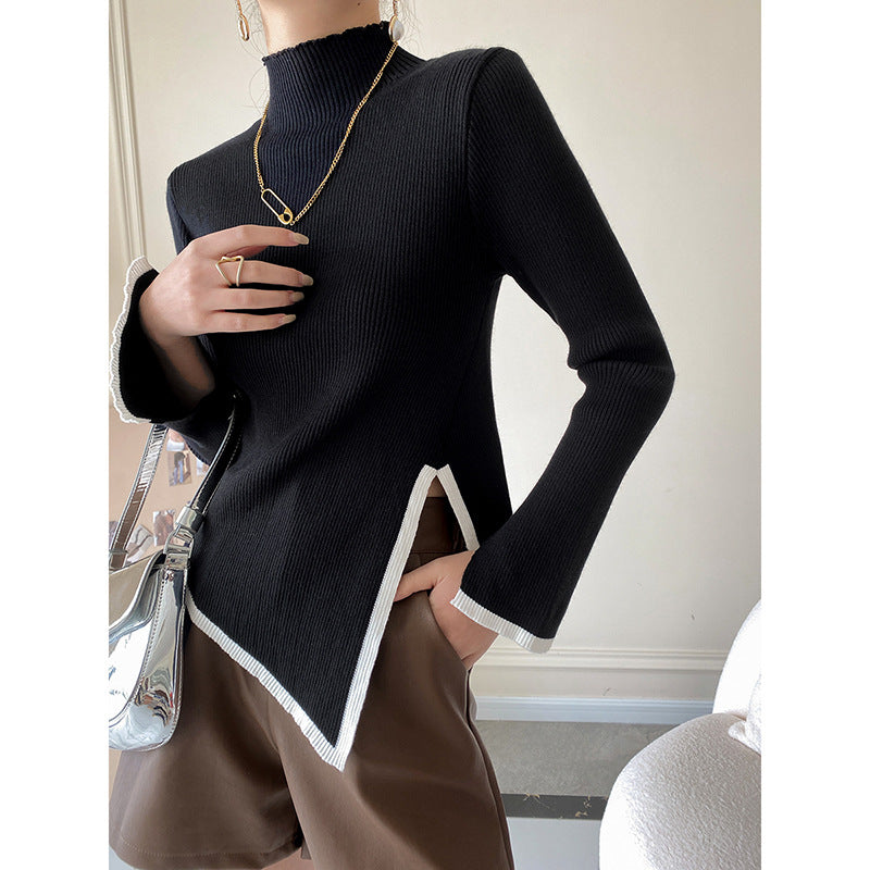 Designed High Neck Women Knitted Pullover Sweaters