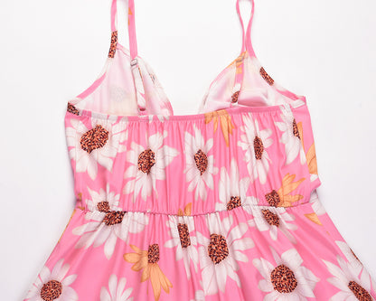 Women Summer High Waist Sunflower Long Maxi Dresses