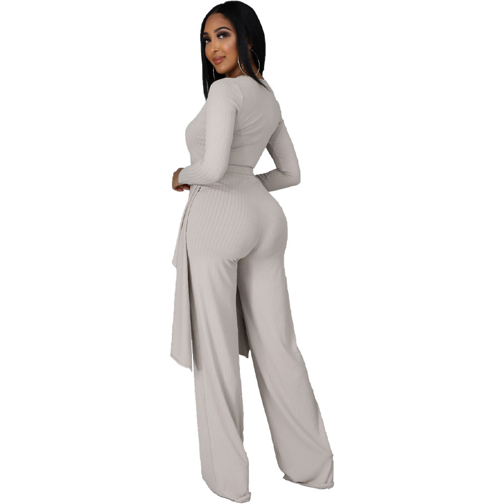 Sexy Long Sleeves Irregular Tops and Pants Set for Women