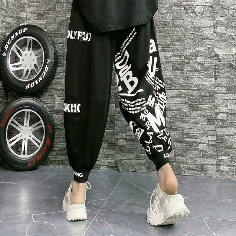 Casual Summer Letter Designed Women Plus Sizes Ankle-tied Pants