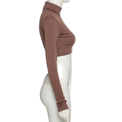 Sexy Long Sleeves High Neck Middriff Baring Women Tops