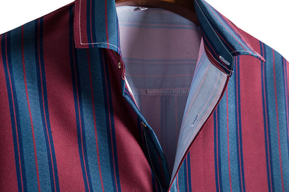 Red and Blue Striped Summer Short Sleeves Shirts for Men