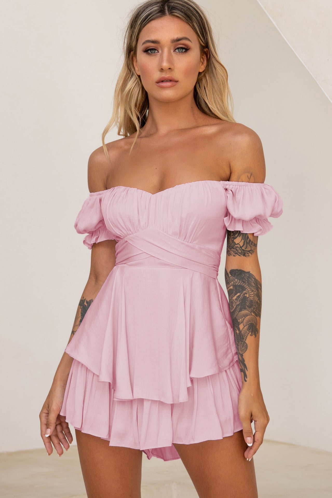 Sexy Off The Shoulder Bandage Short Jumpsuits