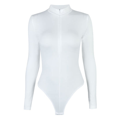 Sexy Fashion Long Sleeves Zipper Tight Jumpsuits Shirts