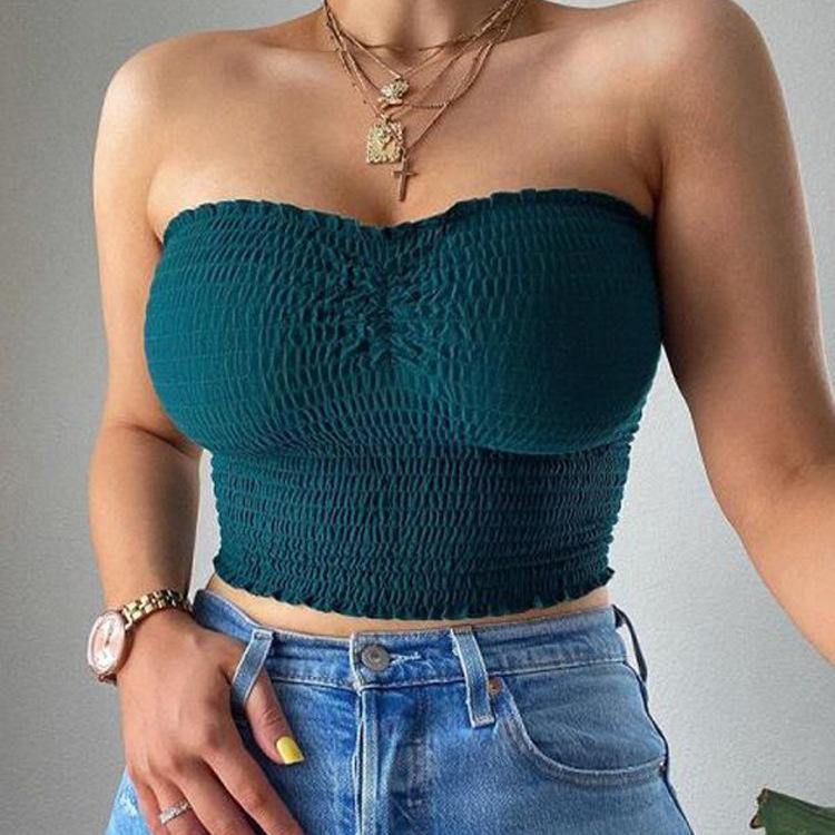 Women Summer Strapless Sheath Crop Tops-STYLEGOING