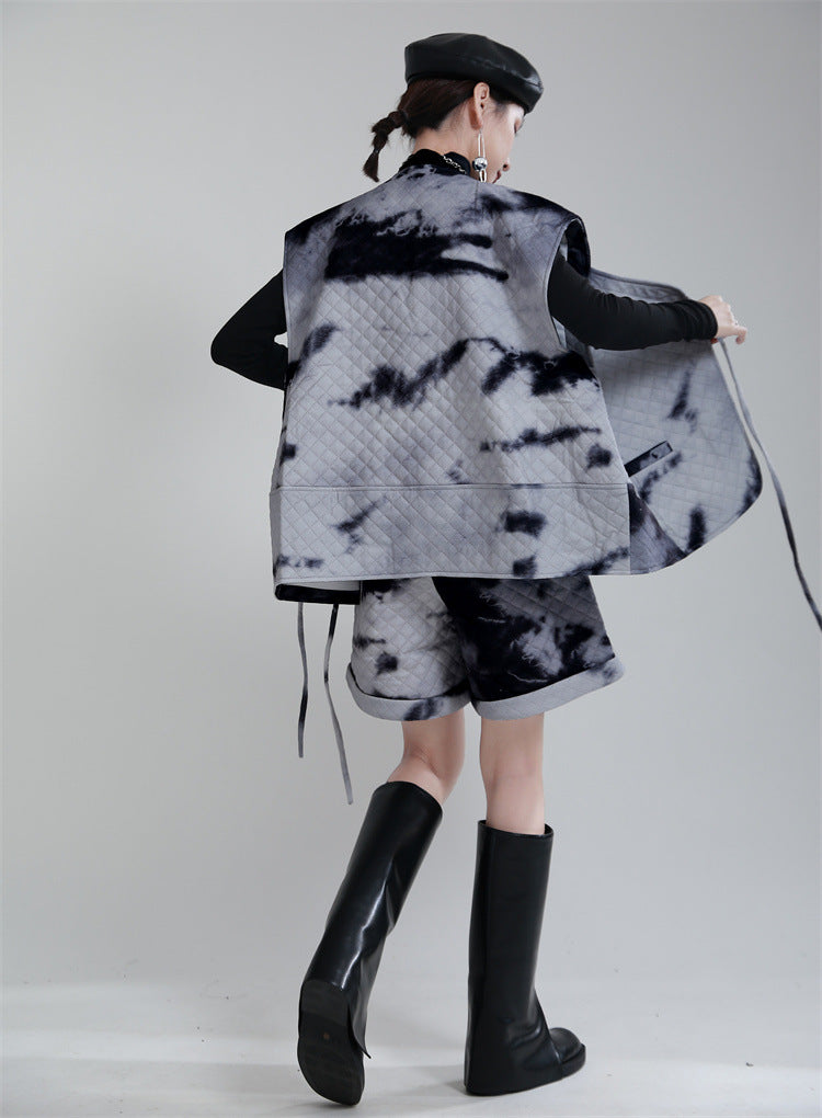 Water Ink Dyed Cotton Winter Vest and Short Pants