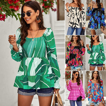 Casual Floral Print Long Sleeves Blouses